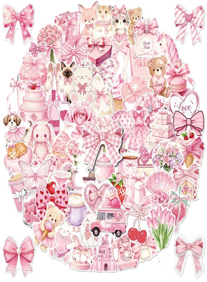 Alynta 200Pcs Pink Aesthetic Stickers - Cute Vinyl Water Bottles Sticker Pack Waterproof Scrapbooking Sticker Cute Bow Stickers for Laptop Scrapbook Journal Planner Notebook Luggage - Image 1